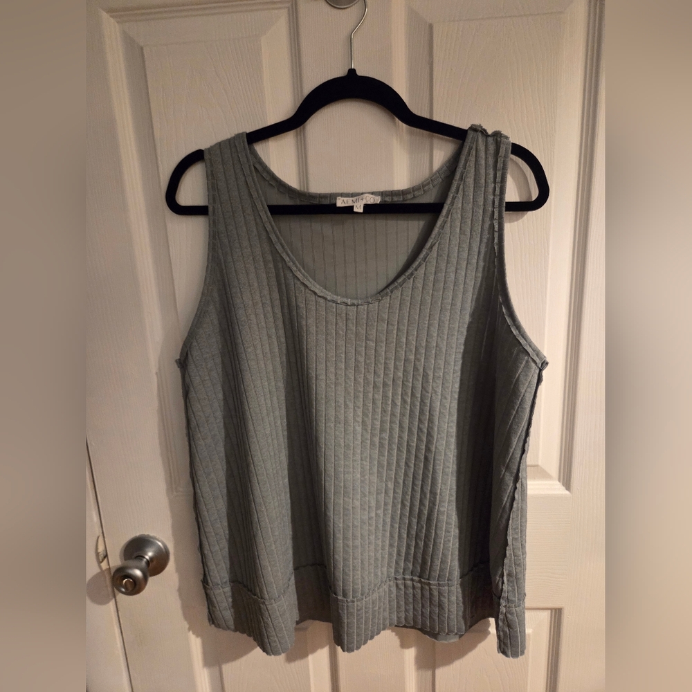 Gray Blue Ribbed Women's Top
